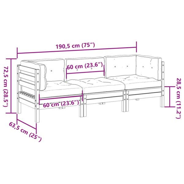 3-Delige Loungeset Met Kussens Massief Grenenhout - Afbeelding 10