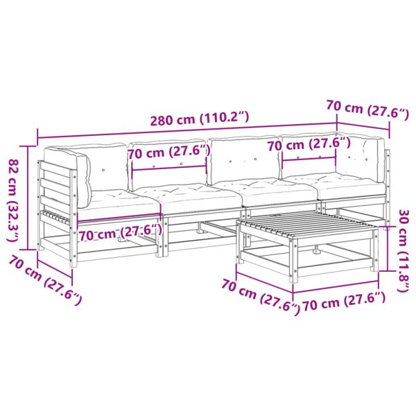 5-Delige Loungeset Met Kussens Massief Grenenhout - Afbeelding 12