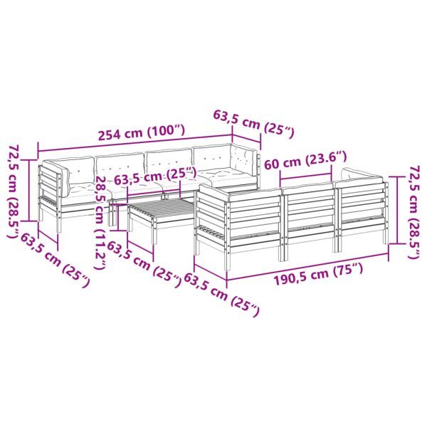8-Delige Loungeset Met Kussens Massief Grenenhout - Afbeelding 12