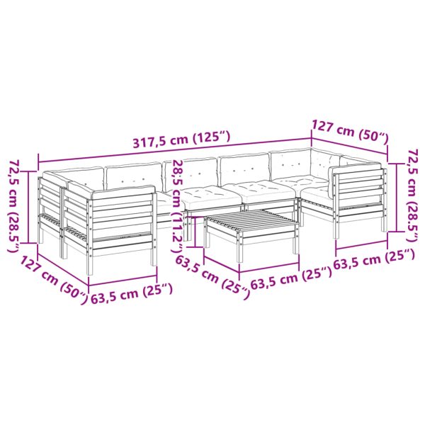 8-Delige Loungeset Met Kussens Massief Grenenhout - Afbeelding 12
