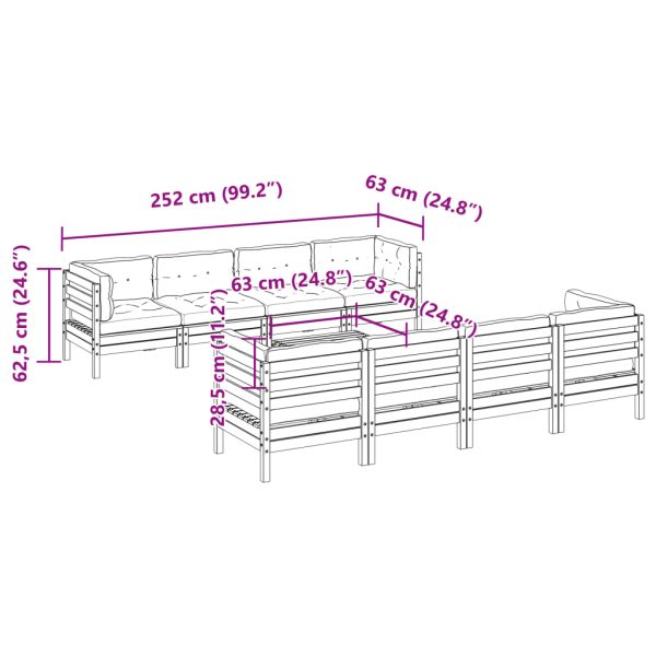 9-Delige Loungeset Met Kussens Massief Grenenhout - Afbeelding 12