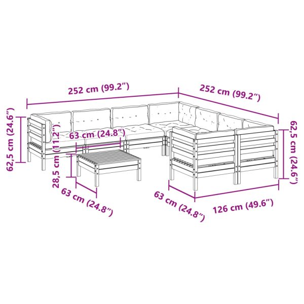 9-Delige Loungeset Met Kussens Massief Grenenhout - Afbeelding 11