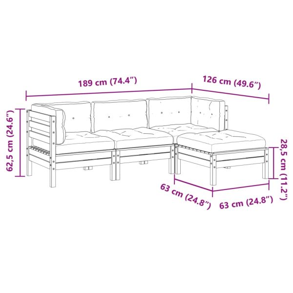 4-Delige Loungeset Met Kussens Massief Grenenhout - Afbeelding 12