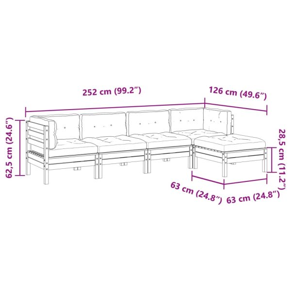 5-Delige Loungeset Met Kussens Massief Grenenhout - Afbeelding 12