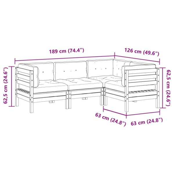 4-Delige Loungeset Met Kussens Massief Grenenhout - Afbeelding 10