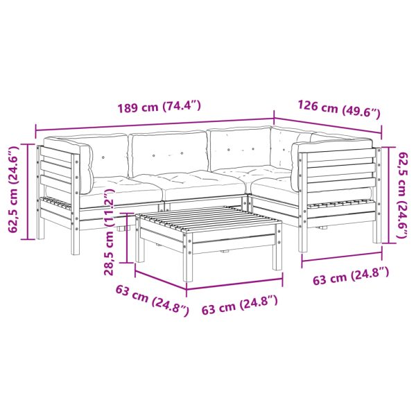 5-Delige Loungeset Met Kussens Massief Grenenhout - Afbeelding 12