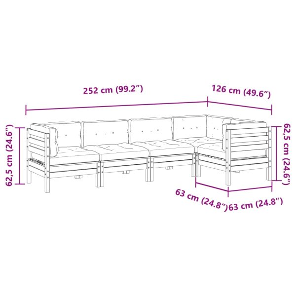 5-Delige Loungeset Met Kussens Massief Grenenhout - Afbeelding 10