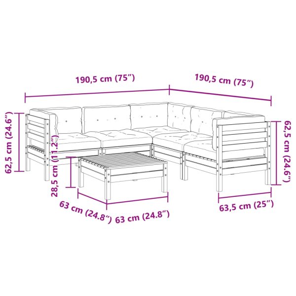 6-Delige Loungeset Met Kussens Massief Grenenhout - Afbeelding 12