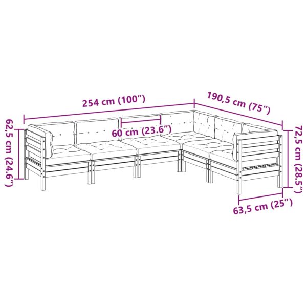 6-Delige Loungeset Met Kussens Massief Grenenhout - Afbeelding 10