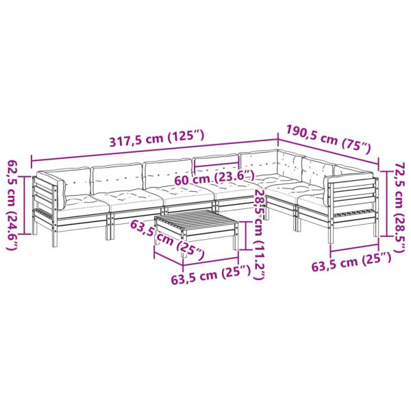 8-Delige Loungeset Met Kussens Massief Grenenhout - Afbeelding 12