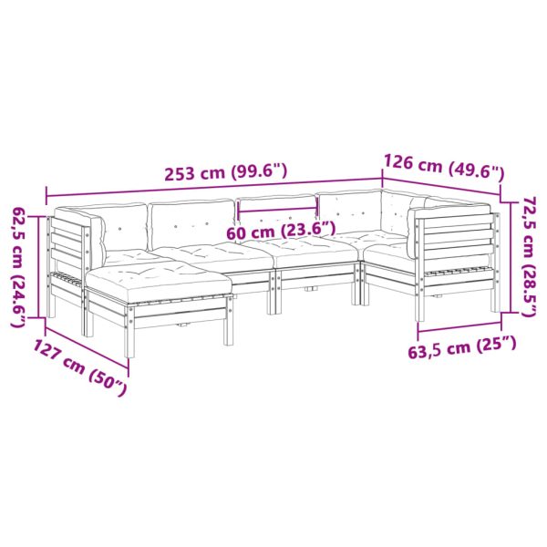 6-Delige Loungeset Met Kussens Massief Grenenhout - Afbeelding 12