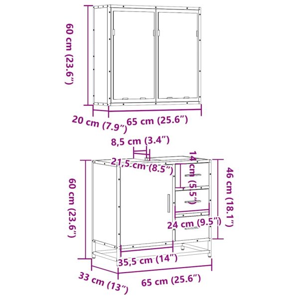 2-Delige Badkamermeubelset Bewerkt Hout - Afbeelding 11