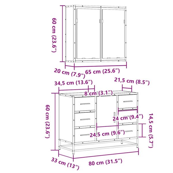 2-Delige Badkamermeubelset Bewerkt Hout - Afbeelding 11