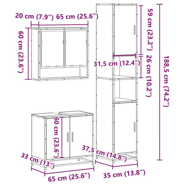 3-Delige Badkamermeubelset Bewerkt Hout - Afbeelding 11