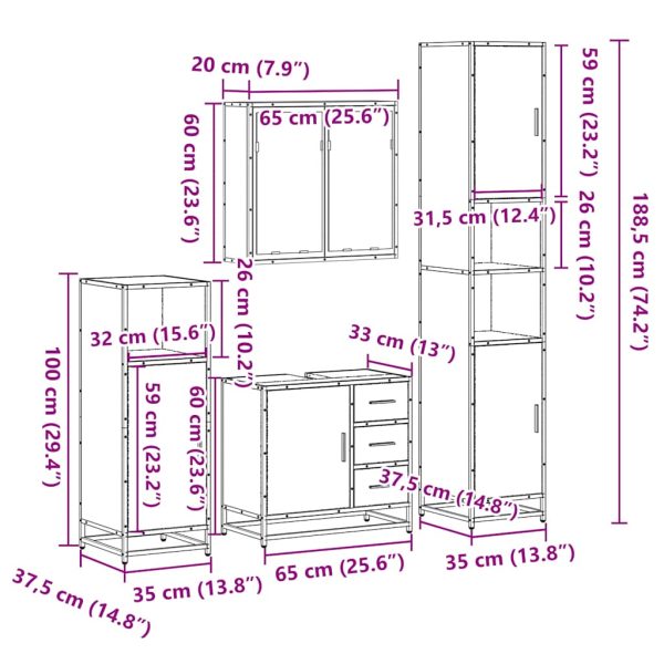 4-Delige Badkamermeubelset Bewerkt Hout - Afbeelding 11