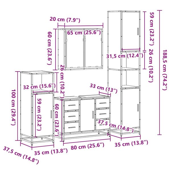 4-Delige Badkamermeubelset Bewerkt Hout - Afbeelding 11