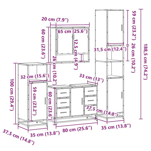 4-Delige Badkamermeubelset Bewerkt Hout - Afbeelding 11