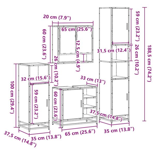 4-Delige Badkamermeubelset Bewerkt Hout - Afbeelding 11