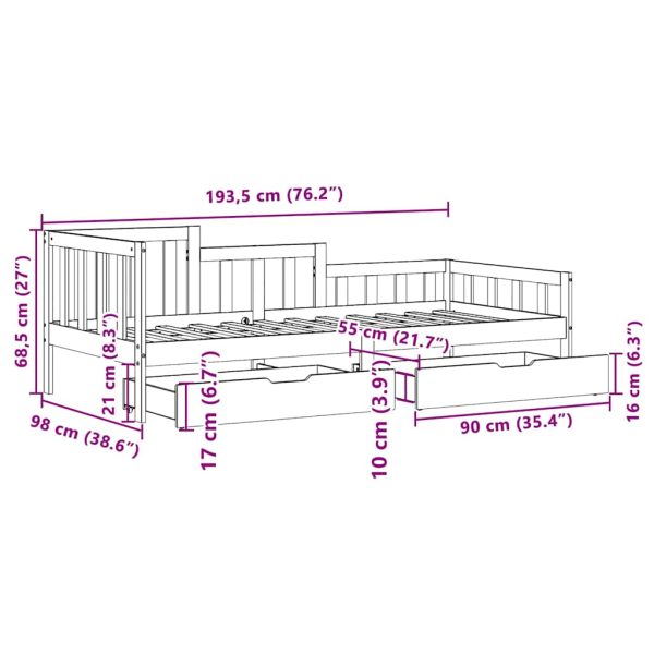 Slaapbank Met Lades 90X190 Cm Massief Grenenhout Wit - Afbeelding 12