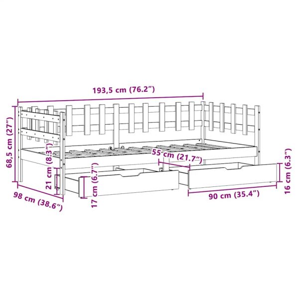 Slaapbank Met Lades 90X190 Cm Massief Grenenhout - Afbeelding 12