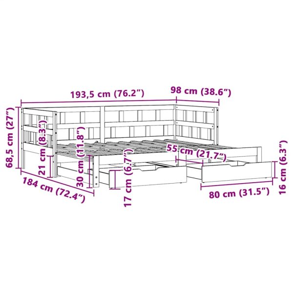 Slaapbank Met Onderschuifbed En Lades Zonder Matras 90X190 Cm - Afbeelding 12