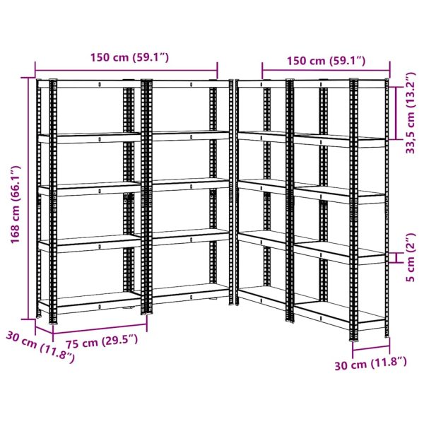 Opbergrekken 5-Laags 4 St Staal & Bewerkt Hout Antracietkleurig - Afbeelding 11