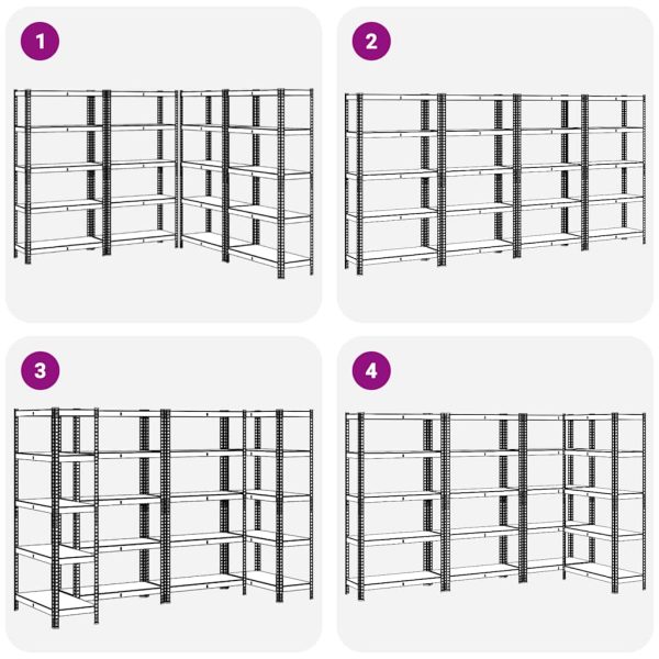 Opbergrekken 5-Laags 4 St Staal & Bewerkt Hout Antracietkleurig Wit - Afbeelding 7