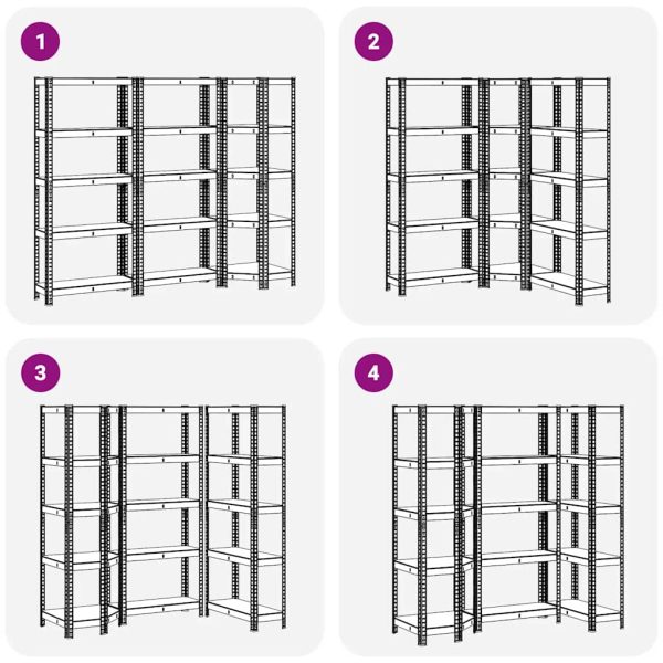 Legbordenset 5-Laags 3 St Staal & Bewerkt Hout Antracietkleurig Oud Hout - Afbeelding 7