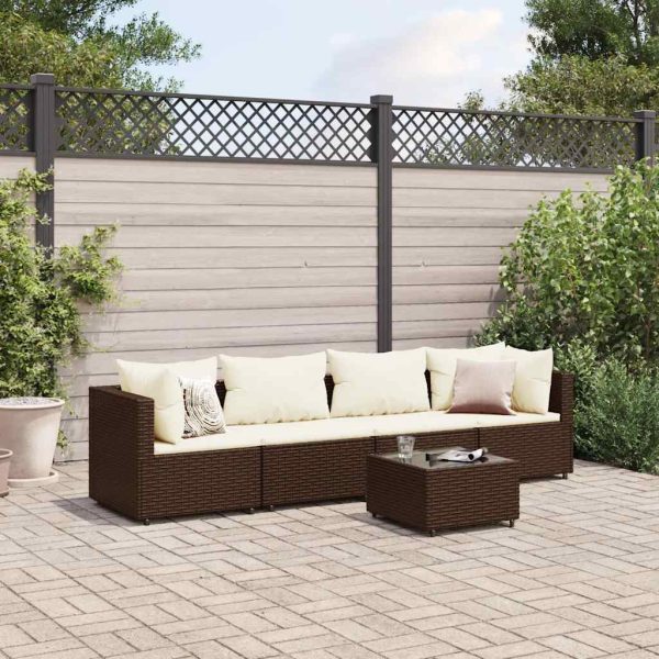 5-Delige Loungeset Met Kussens Poly Rattan