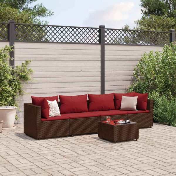 5-Delige Loungeset Met Kussens Poly Rattan - Afbeelding 13