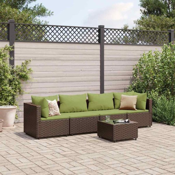 5-Delige Loungeset Met Kussens Poly Rattan - Afbeelding 18