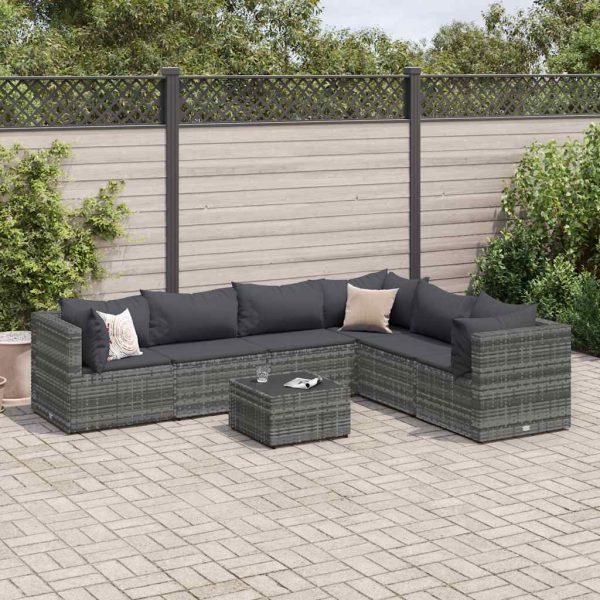 7-Delige Loungeset Met Kussens Poly Rattan