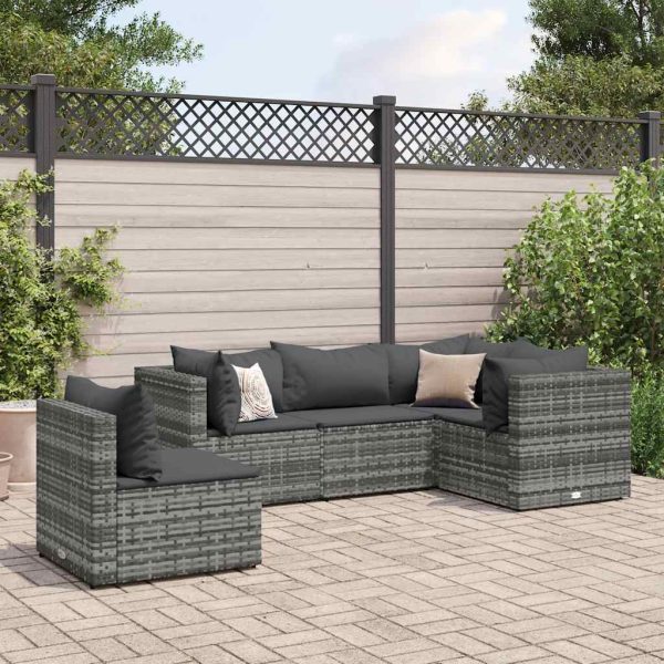 5-Delige Loungeset Met Kussens Poly Rattan - Afbeelding 10