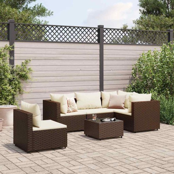 6-Delige Loungeset Met Kussens Poly Rattan - Afbeelding 13