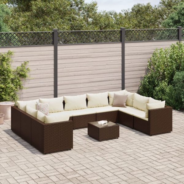 10-Delige Loungeset Met Kussens Poly Rattan