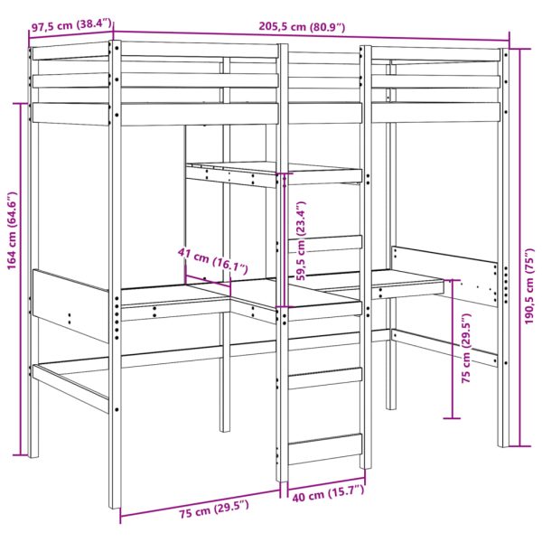 Hoogslaper Met Bureau En Schappen Massief Grenenhout 90X200Cm - Afbeelding 10