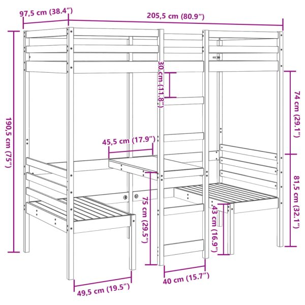 Hoogslaper Met Bureau En Stoelen Massief Grenenhout 90X200Cm - Afbeelding 10