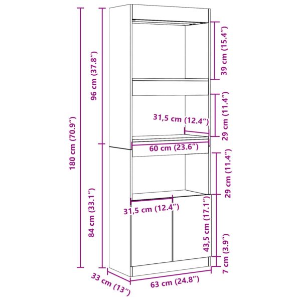 Hoge Kast 63X33X Bewerkt Hout Wit - Afbeelding 12