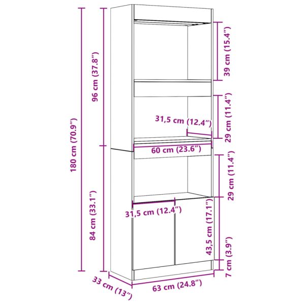 Hoge Kast 63X33X Bewerkt Hout Ig Bruin Eikenkleur - Afbeelding 12