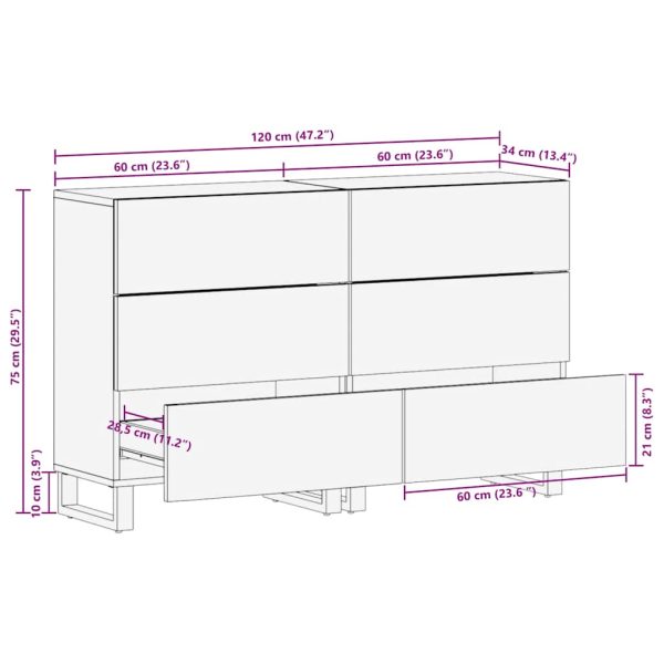 Dressoirs 2 St 60X33X75 Cm Massief Mangohout Zwart - Afbeelding 12