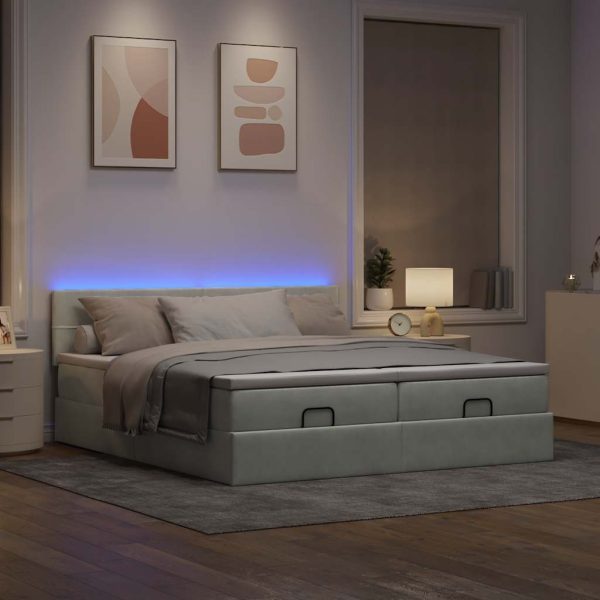 Ottoman Bed Met Matrassen En Led's 160X200Cm Fluweel - Afbeelding 3