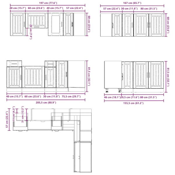 Keukenkastenset Bewerkt Hout Wit - Afbeelding 9