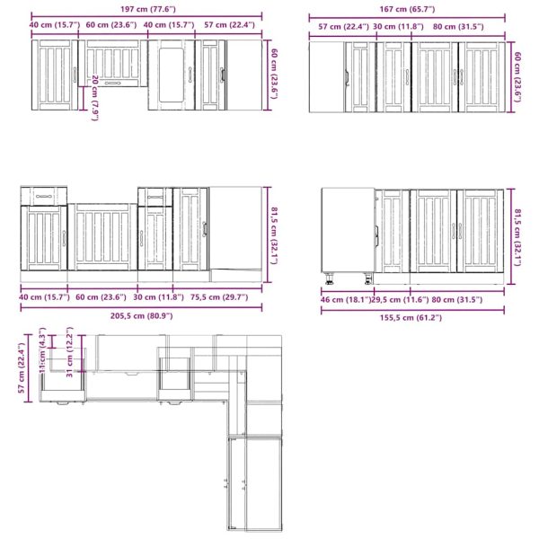 Keukenkastenset Bewerkt Hout Kleurig Oud Hout - Afbeelding 9