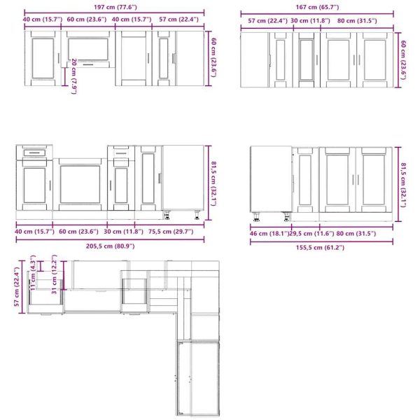 Keukenkastenset Bewerkt Hout Zwart - Afbeelding 9