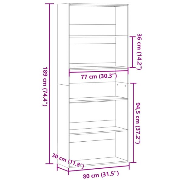 Boekenkast 80X30X Bewerkt Hout Zwart - Afbeelding 9