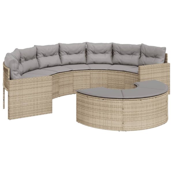 Tuinbank Met Kussens Poly Rattan Beige En Lichtgrijs - Afbeelding 3