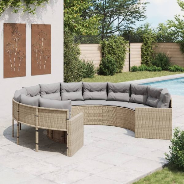 Tuinbank Met Kussens Poly Rattan Beige En Lichtgrijs - Afbeelding 7