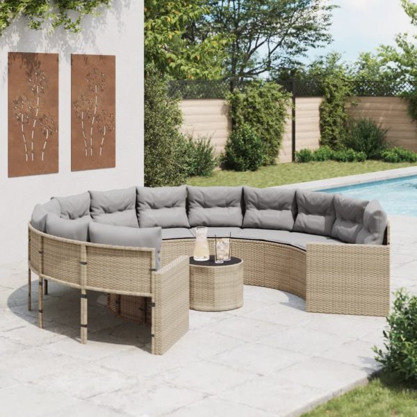 Tuinbank Met Kussens Poly Rattan Beige En Lichtgrijs - Afbeelding 8