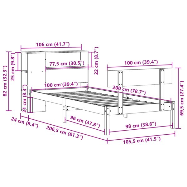 Bed Met Boekenkast Zonder Matras Massief Grenenhout - Afbeelding 11