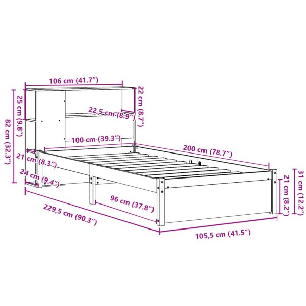 Bed Met Boekenkast Zonder Matras Massief Grenenhout - Afbeelding 11